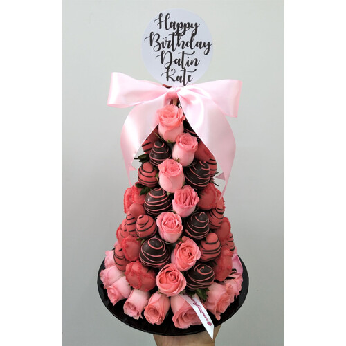 30cm Red with Peach Rose Strawberry Tower (Medium)